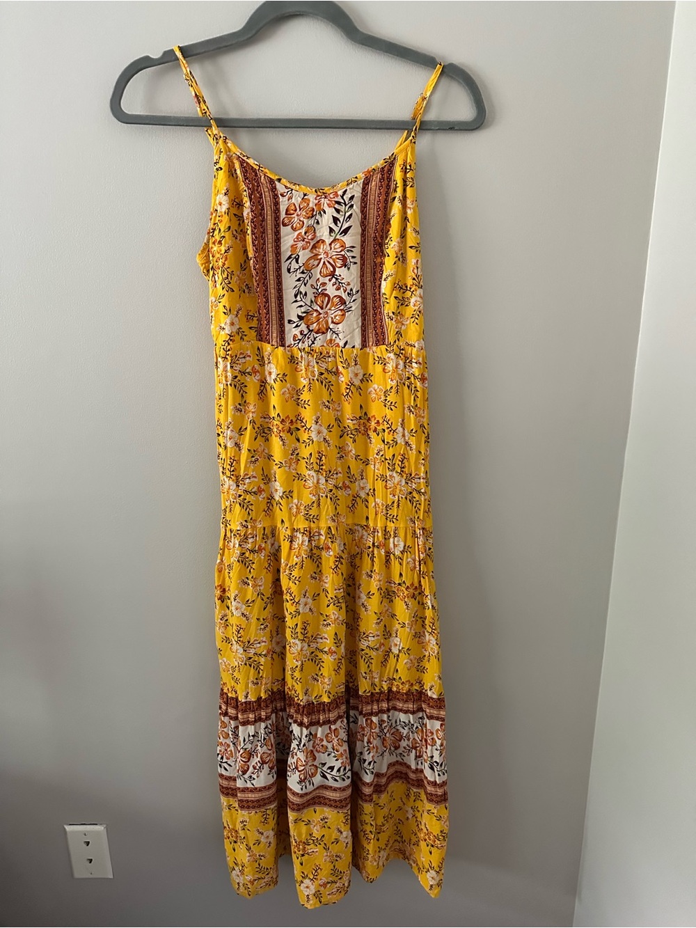 Sunny Yellow Floral Maxi Dress with Boho Panels